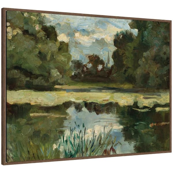 Sylvie "Park Landscape with Pond" by Nostalgia Prints Landscape Framed Canvas Art Print 32 in. x 42 in.