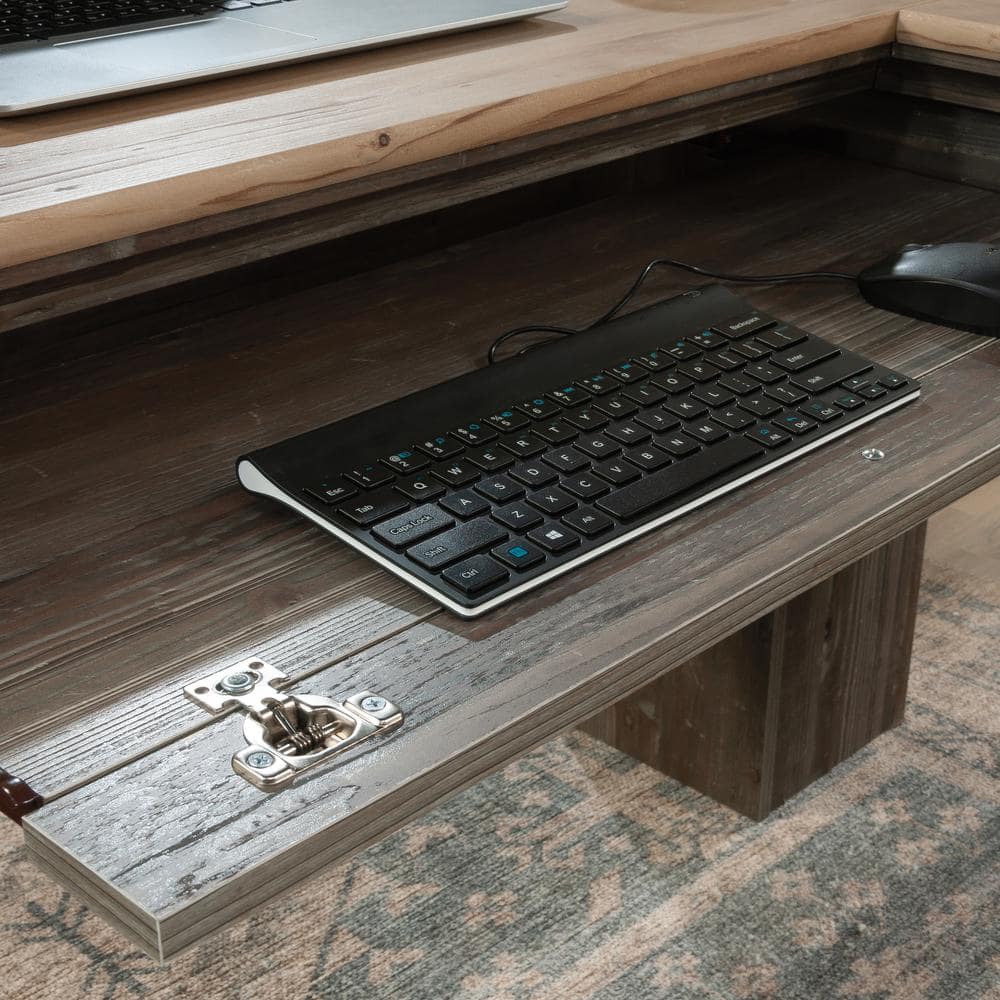 Pebble Pine L-Shaped Computer Desk with Storage and Keyboard Tray