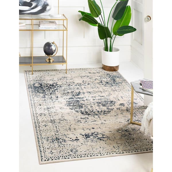 Chateau Collection Area Rug - Hoover (7 ft. 10 in. x 10 ft. Rectangle Dark Blue/Beige)