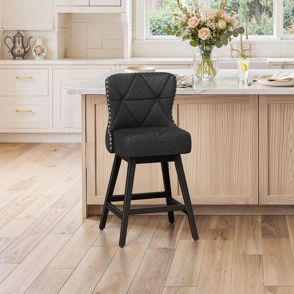 26 in. High Back Black Faux Leather Swivel Counter Stool Upholstered Bar Stool with Metal legs (set of 1) price history on PriceWatchPro