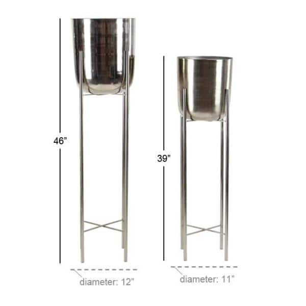 Elegant Silver Metal Dome Planters with X-Base Stand, Set of 2