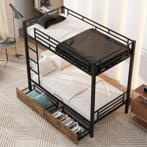 Black Metal Bunk Bed with Drawers, Twin