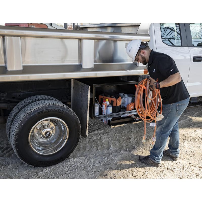 18 in. x 18 in. x 24 in. Gloss Black Steel Underbody Truck Tool Box with Stainless Steel Door