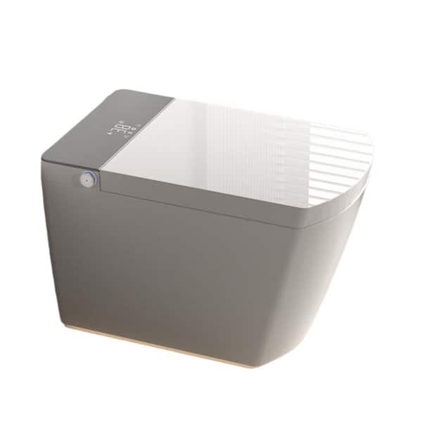 Modern Integrated Elongated Bidet Toilet 1.28 GPF in White+Gray with Auto Open/Close Lid, Heated Seat, Warm Water