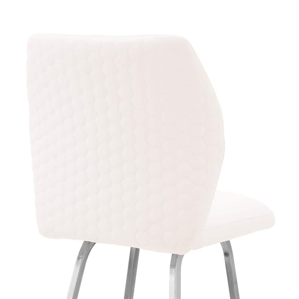 White Faux Leather 30" Swivel Bar Stool with Brushed Stainless Steel
