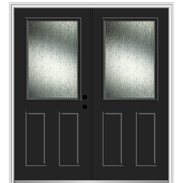 MMI DOOR Rain Glass 72 in. x 80 in. Left-Hand Inswing 1/2 Lite 2-Panel Painted Black Prehung Front Door on 6-9/16 in. Frame
