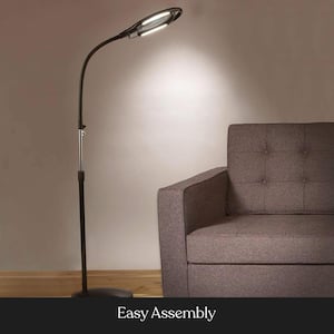 Lightview Pro 44 in. Classic Black Industrial 1-Light 2.25X Magnifying LED Floor Lamp with Adjustable Gooseneck Head