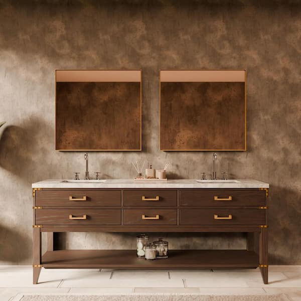 Irvington 80 in W x 22 in D Brown Oak Double Bath Vanity and Carrara Marble Top