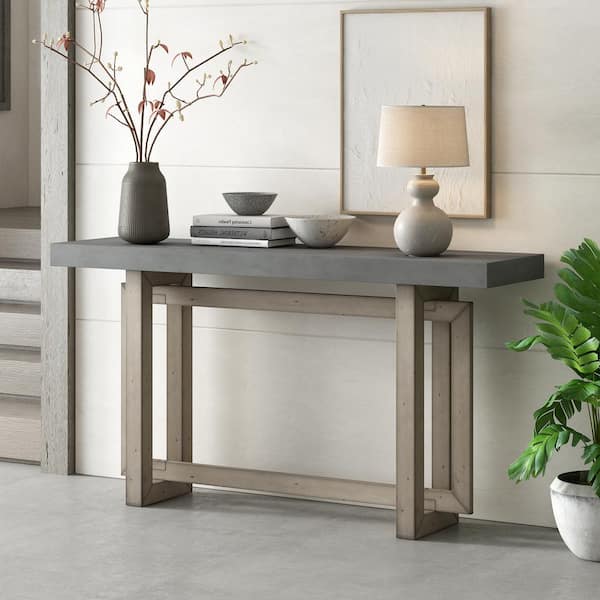 Harper & Bright Designs Industrial Style 59.1 in. Gray Rectangle Wood Console Table