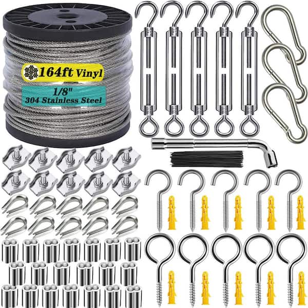 1/8 in. x 164 ft. Stainless Steel Cable Wire Rope Kit for Cables Wire, Outdoor Hanging Kit, Garden Fence, Plant Hanger