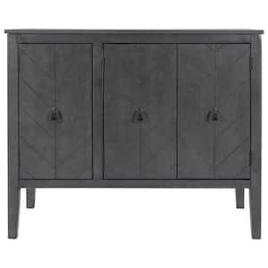 37 in. W x 15.7 in. D x 31.5 in. H Gray Linen Cabinet with Adjustable Shelf and Antique Modern Sideboard