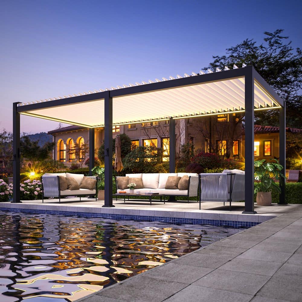 10 ft. D x 20 ft. W Louvered Pergola Outdoor Metal Pergola with Adjustable Louvers and LED Light Strips price history on PriceWatchPro