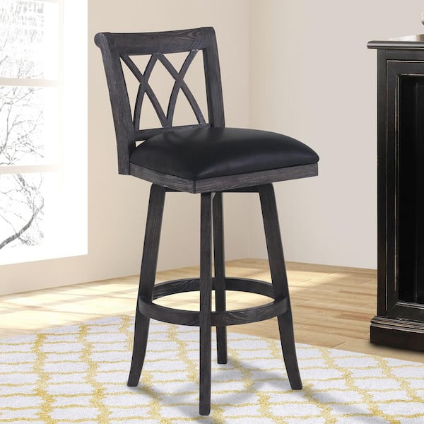 Armen Living Sonoma 26 in. Black Faux Leather and Brushed Black Wood Finish Swivel Bar Stool