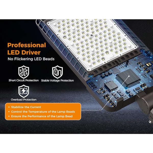 240W LED Parking Lot Light with Adjustable Arm, 6000K Daylight, IP65 Waterproof, Built-in Photocell, Die-Cast Aluminum Housing for Commercial Outdoor Flood Lighting (Parking Lots, Roadways, Stadiums