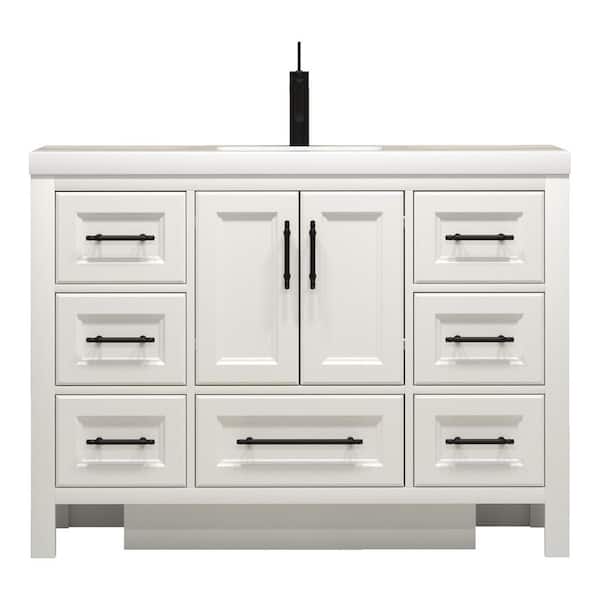 VIV 47 in. W x 20 in. D x 35 in. H Single Sink Freestanding Bath Vanity in White with White Acrylic Top