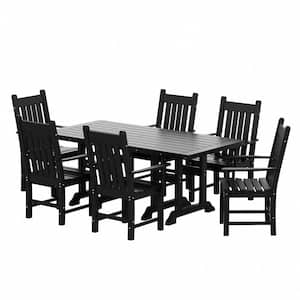 Hayes HDPE Plastic All Weather Outdoor Patio Slat Back Dining Arm Chair in Black