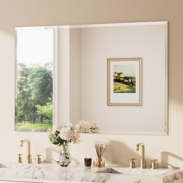 36 in. W x 56 in. H Rectangular Beveled Edge Frameless Wall Mount Bathroom Vanity Mirror Decorative Wall Accent Mirror