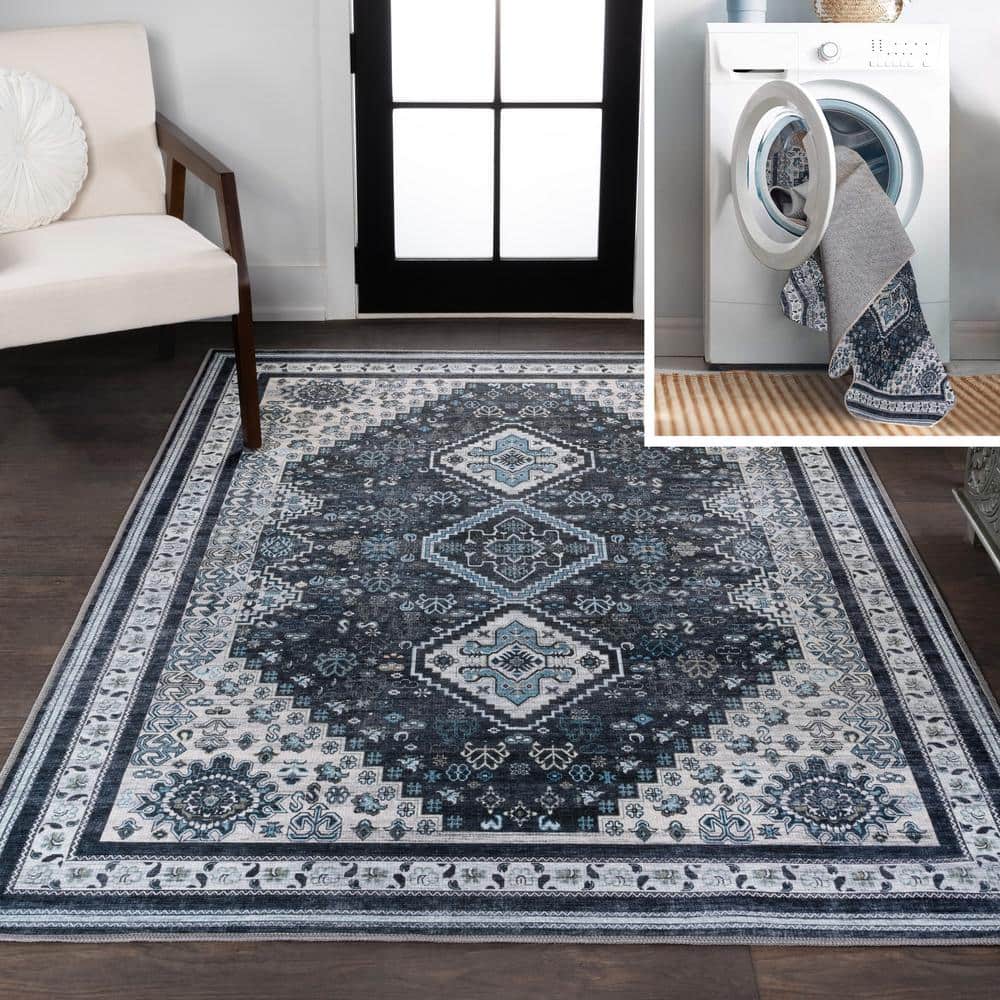 Dalyan Geometric Medallions Machine-Washable Navy/Light Gray 8 ft. x 10 ft. Area Rug price history on PriceWatchPro