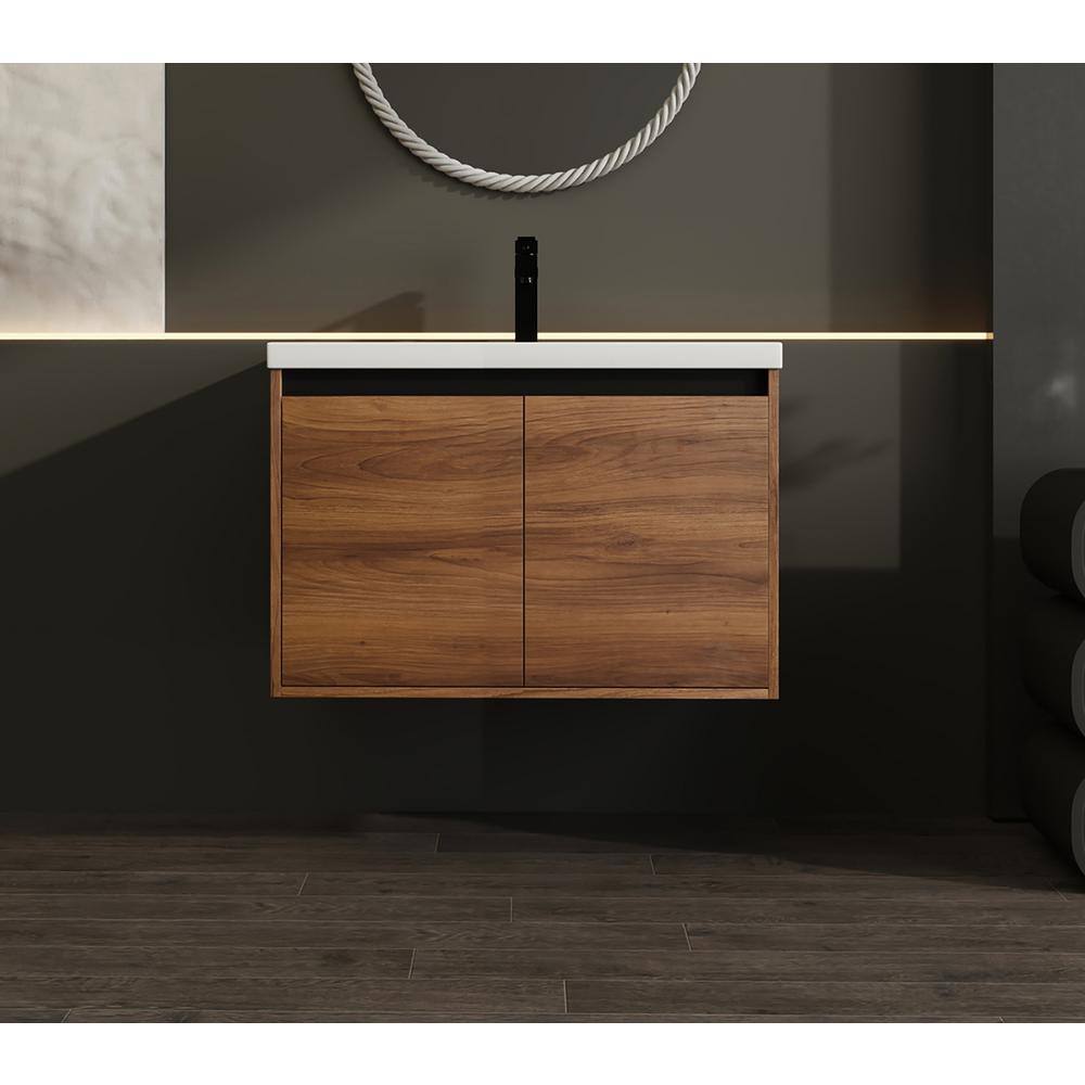 29.5 in. W x 18.1 in. D x 20.5 in. H Wall Mounted Bath Vanity in Brown with White Culture Marble Top price history on PriceWatchPro