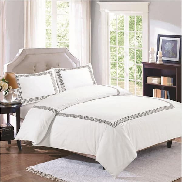 HOME MAISON Milena Emb 3-Piece Cotton King Duvet Set in Smoked Pearl