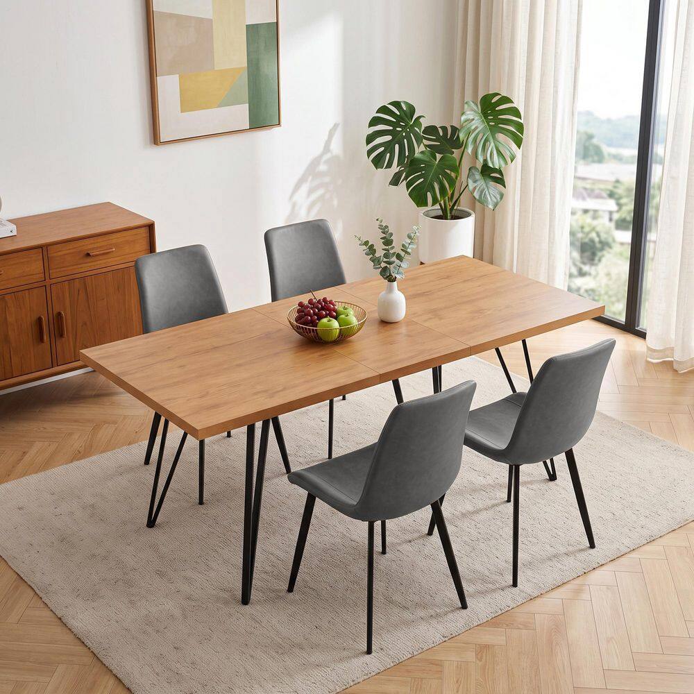 5-Piece Set Grey Chairs and Oak Rectangular Dining Table, Dining Table Set, Dining Room Set with 4 Chairs