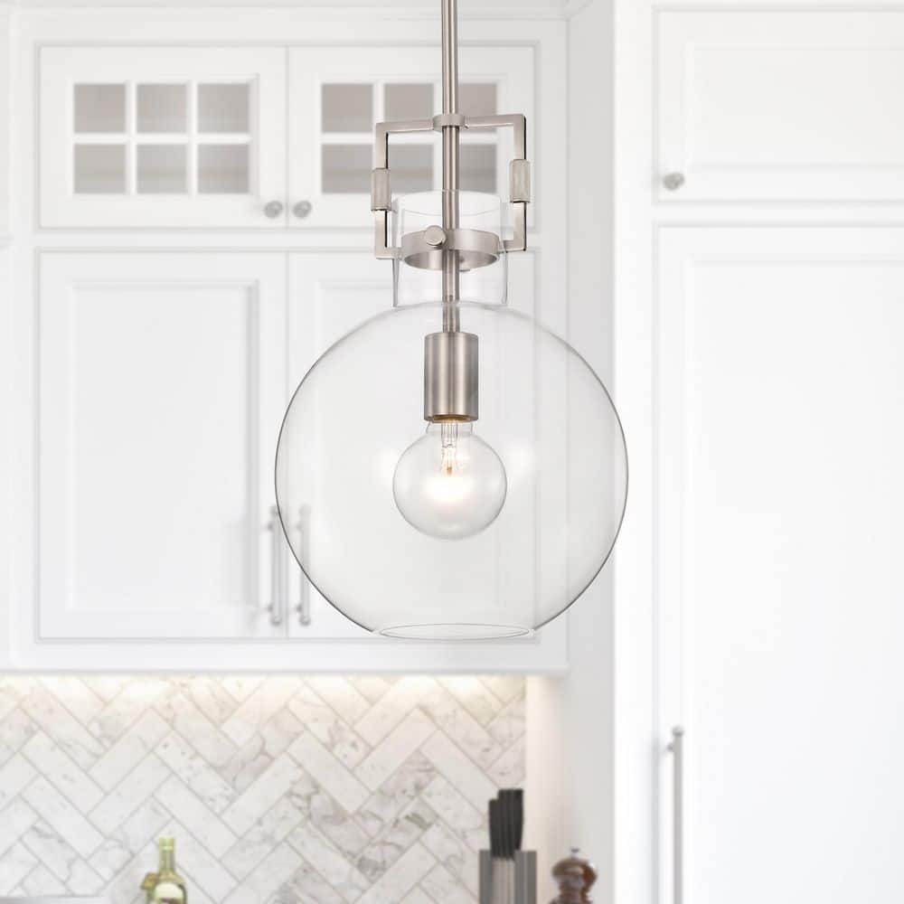 60-Watt 1-Light Brushed Nickel 10 in. Globe Shaped Clear Glass Pendant Light, Bulb Not Included price history on PriceWatchPro