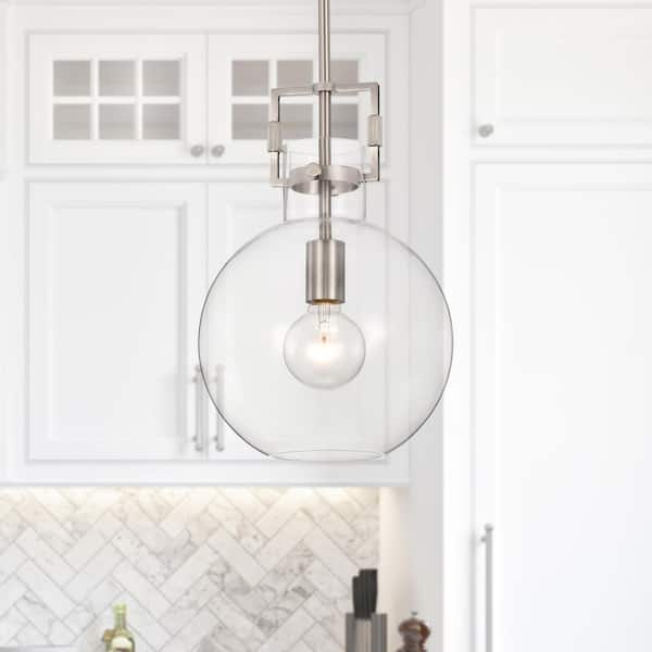 Edvivi 60-Watt 1-Light Brushed Nickel 10 in. Globe Shaped Clear Glass Pendant Light, Bulb Not Included