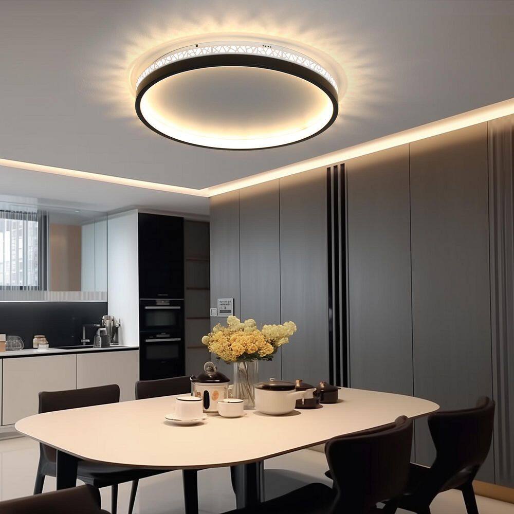 16 in. Black Modern Round Gloss Dimmable Integrated LED Flush Mount Ceiling Light with Remote for Bedroom Living Room price history on PriceWatchPro