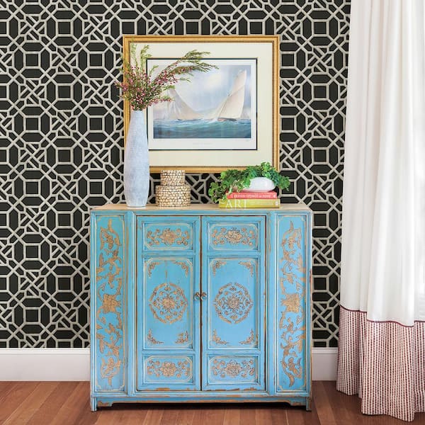 Chesapeake Adlington Black Geometric Paper Strippable Roll Wallpaper (Covers 56.4 sq. ft.)
