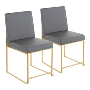 Fuji Gold in Grey Faux Leather High Back Dining Chair (Set of 2)