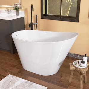 51 in. x 27.6 in. Acrylic Free Standing Tub Flatbottom Freestanding Soaking Bathtub with Anti-clogging Drain in White