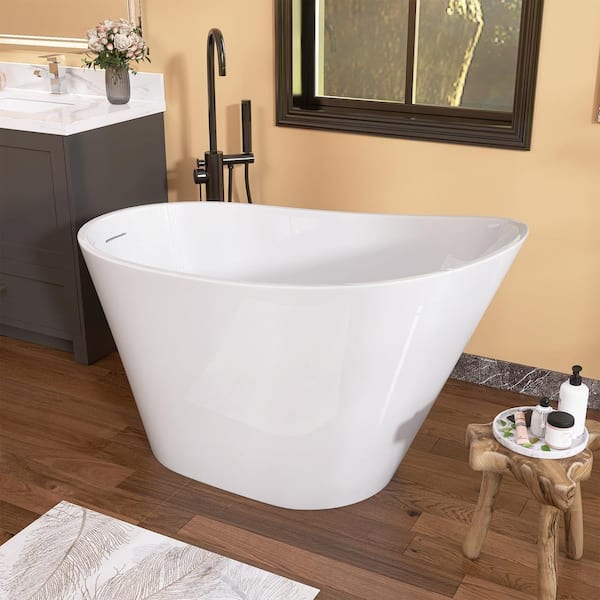 Zeafive 51 in. x 27.6 in. Acrylic Free Standing Tub Flatbottom Freestanding Soaking Bathtub with Anti-clogging Drain in White