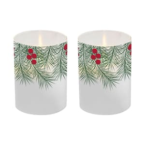 LED Wax Candle in Green Pine Glass (2-Count)