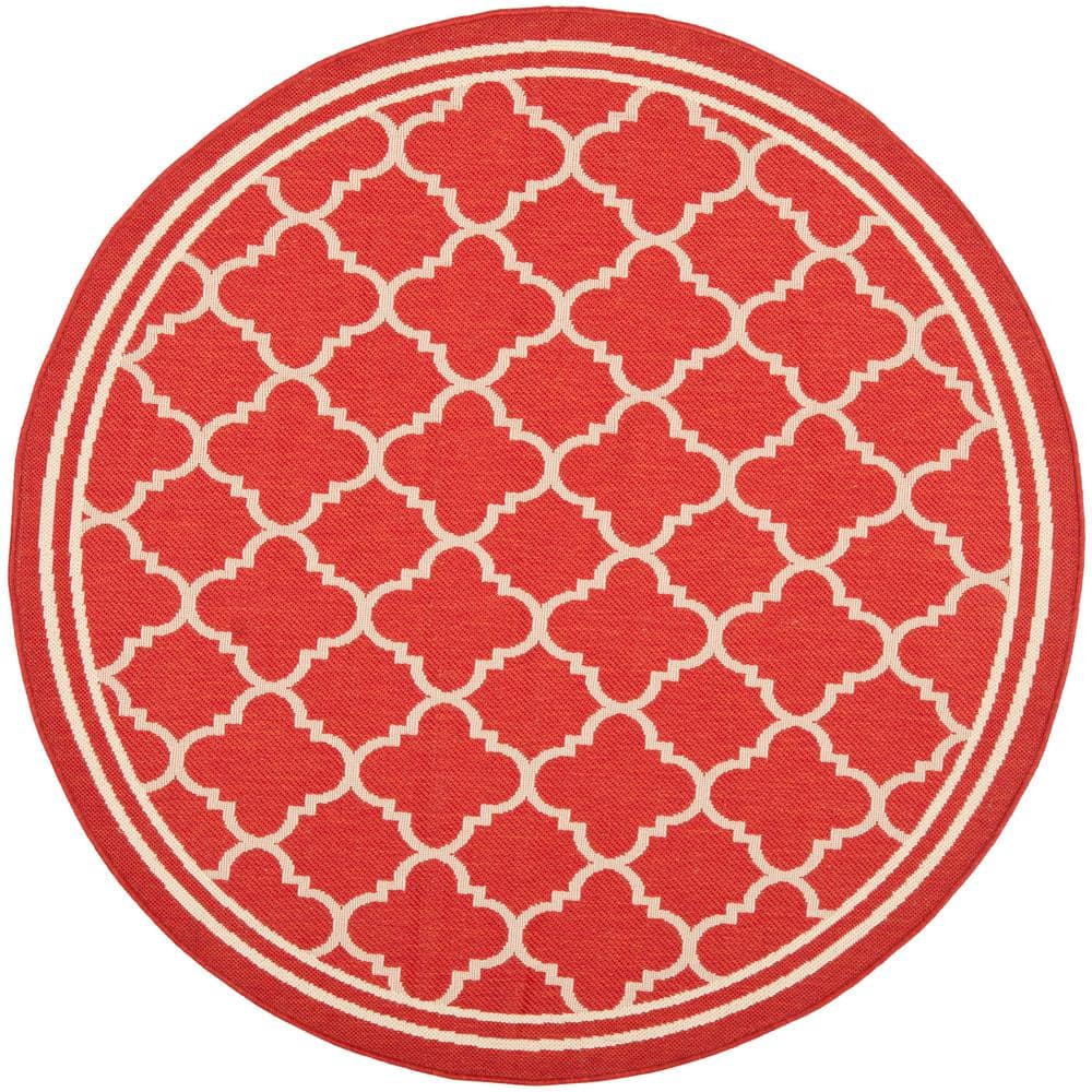 Courtyard CY6918 Power Loomed Indoor/Outdoor Area Rug - Red/Bone - 5'3" Round - Safavieh.