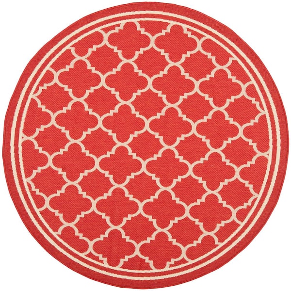 SAFAVIEH Courtyard Red/Bone 5 ft. x 5 ft. Round Geometric Indoor/Outdoor Patio  Area Rug