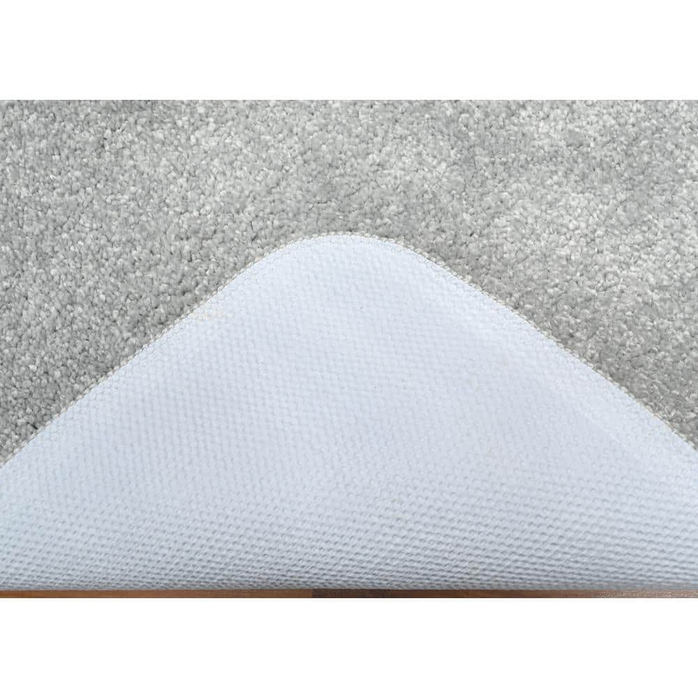 Silver Polypropylene Plush Bath Rug Set with Non-Slip Backing