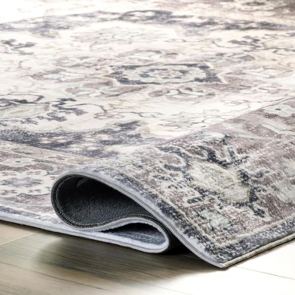 nuLOOM Josephine Gray 5 ft. x 8 ft. Distressed Floral Medallion