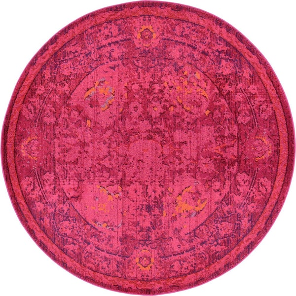 Unique Loom Medici Salamanca Fuchsia 6' 0 x 6' 0 Round Rug