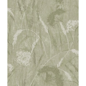 Pappus Floral Sage Green Textured Vinyl Non-Pasted Wallpaper (Covers 56 sq. ft.)