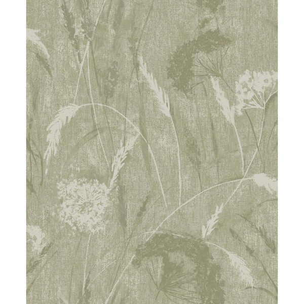 Pappus Floral Sage Green Textured Vinyl Non-Pasted Wallpaper (Covers 56 sq. ft.)