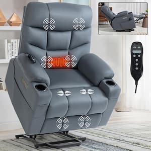 Power Lift Recliner Chair w/ 8-Point Vibration Massage and Lumbar Heating, USB, Type-C Ports, Removable Cushions, Blue