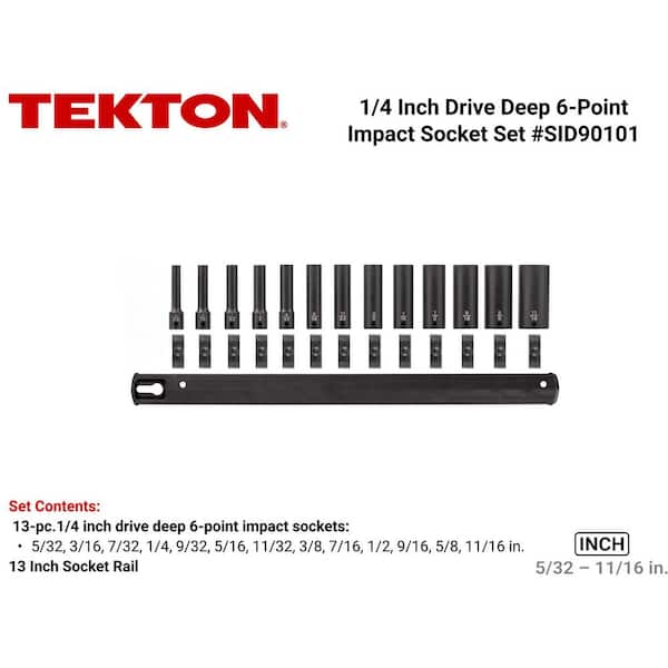 1/4 in. Drive Deep 6-Point Impact Socket Set with Rail, 13-Piece (5/32-11/16 in.)