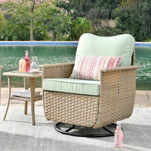 Athena Biege 2-Piece Wicker Outdoor Patio Conversation Set with Light Green Cushions and Swivel Chairs