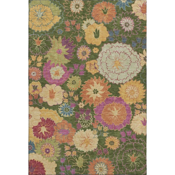 Mayfield Premium Machine Washable Abstract AMF2293 Aloe 5 ft. x 7 ft. 6 in. Area Rug