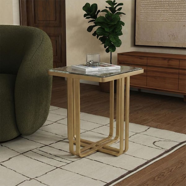 SAFAVIEH Hikari 16 in. Light Blue/White Square Tiles End Table
