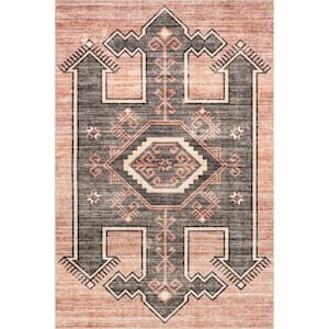 Lauren Liess Sagebrush Geometric Machine Washable Blush Doormat 3 ft. x 5 ft. Indoor/Outdoor Patio Rug