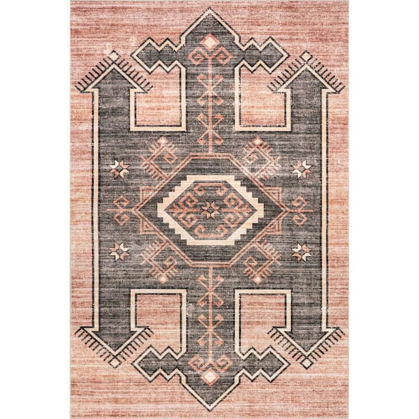 RUGS USA Sagebrush Geometric Machine Washable Blush 4 ft. x 6 ft. Indoor/Outdoor Patio Rug