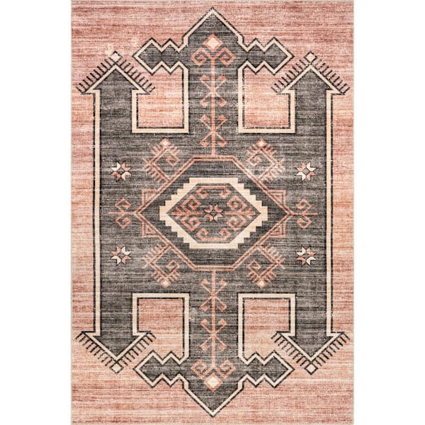 Sagebrush Geometric Machine Washable Blush 5 ft. x 8 ft. Indoor/Outdoor Patio Rug