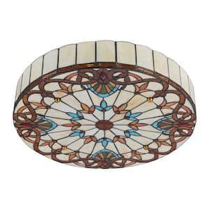 19.68 in. 4-Light Colorful Mosaic Vintage Tiffany Flush Mount Ceiling Light with Colorful Glass Shade, No Bulbs Included