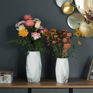 Contemporary Ceramic Marble Look Design Table Vase Geometric Flower Holder Decor (Set of 2)